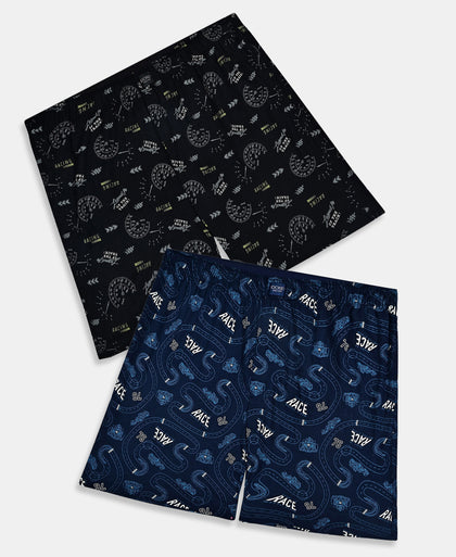 Super Combed Cotton Printed Boxer Shorts with Side Pockets - Black & Navy (Pack of 2)