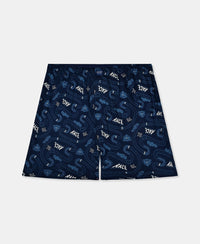 Super Combed Cotton Printed Boxer Shorts with Side Pockets - Black & Navy (Pack of 2)