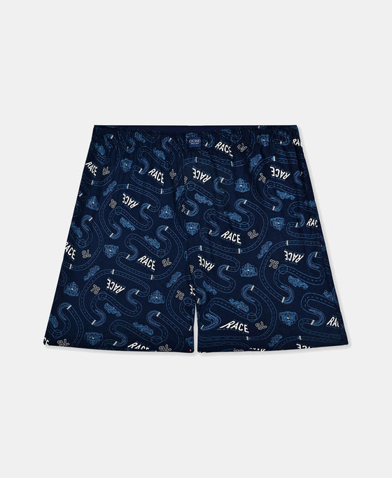 Super Combed Cotton Printed Boxer Shorts with Side Pockets - Black & Navy (Pack of 2)