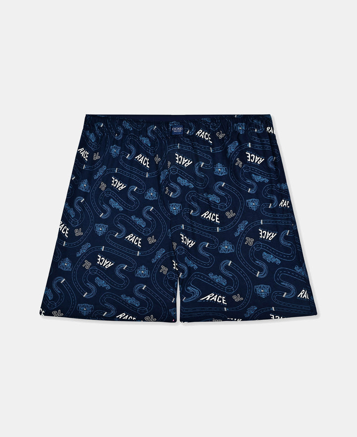 Super Combed Cotton Printed Boxer Shorts with Side Pockets - Black & Navy (Pack of 2)