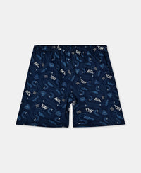 Super Combed Cotton Printed Boxer Shorts with Side Pockets - Black & Navy (Pack of 2)