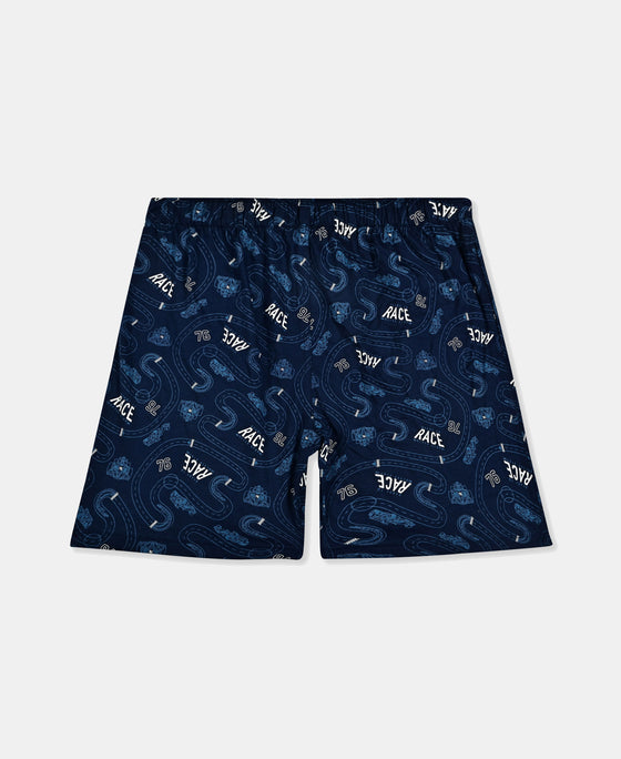 Super Combed Cotton Printed Boxer Shorts with Side Pockets - Black & Navy (Pack of 2)