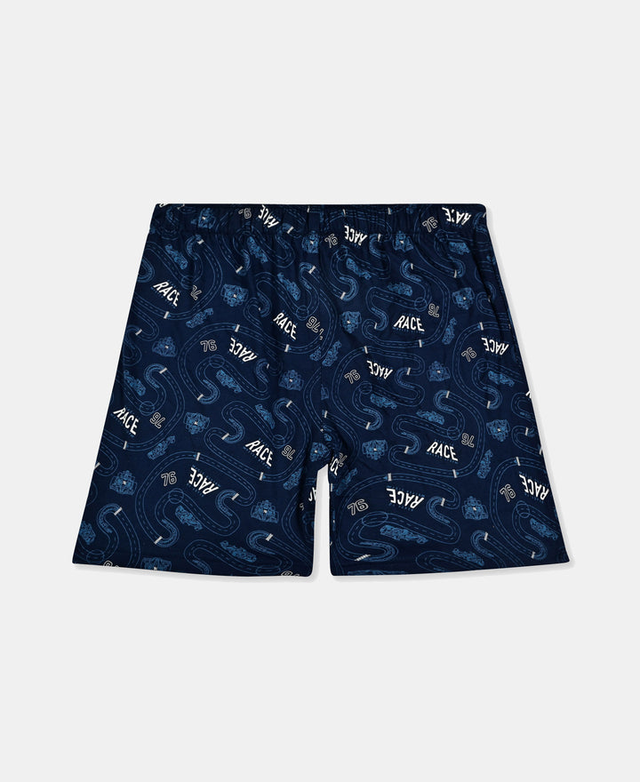 Super Combed Cotton Printed Boxer Shorts with Side Pockets - Black & Navy (Pack of 2)