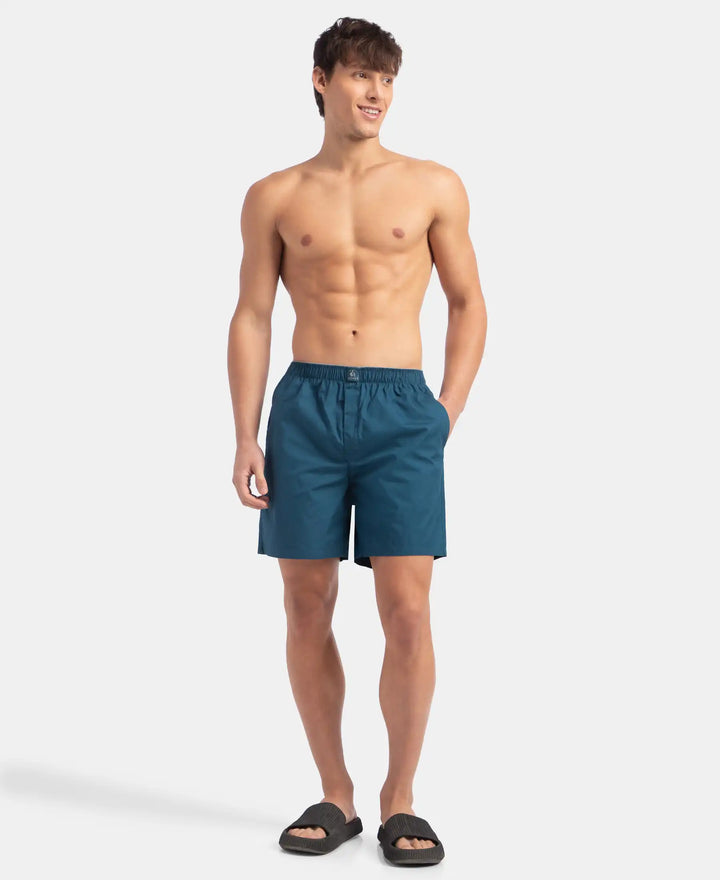 Super Combed Mercerized Cotton Woven Fabric Boxer Shorts - Seaport Teal