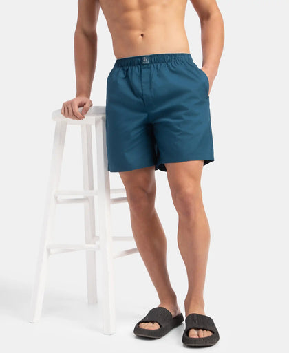 Super Combed Mercerized Cotton Woven Fabric Boxer Shorts - Seaport Teal