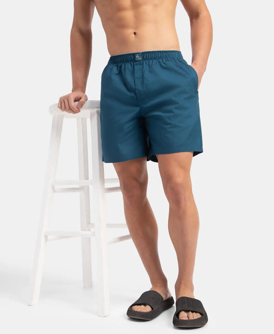 Super Combed Mercerized Cotton Woven Fabric Boxer Shorts - Seaport Teal