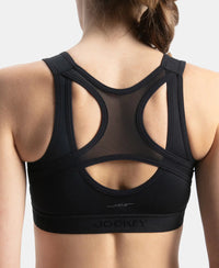 Wirefree Padded Microfiber Elastane Stretch Full Coverage Active Bra with Front Zipper Styling - Black