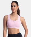 Wirefree Padded Microfiber Elastane Stretch Full Coverage Active Bra with Front Zipper Styling - Bleached Mauve