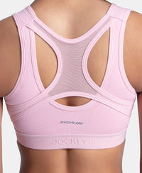 Wirefree Padded Microfiber Elastane Stretch Full Coverage Active Bra with Front Zipper Styling - Bleached Mauve