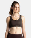 Wirefree Padded Microfiber Elastane Stretch Full Coverage Active Bra with Front Zipper Styling - Coffee