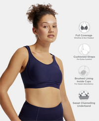 Wirefree Non Padded Plus Size Microfiber Elastane Stretch Full Coverage Sports Bra with StayDry Treatment - Peacoat