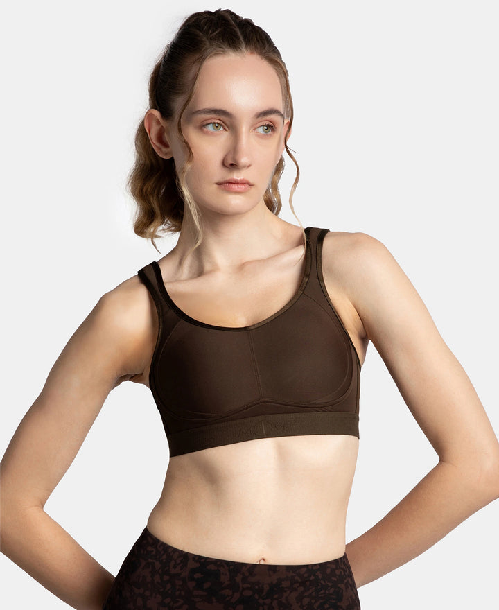 Wirefree Non Padded Plus Size Microfiber Elastane Stretch Full Coverage Sports Bra with StayDry Treatment - Coffee