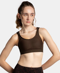 Wirefree Non Padded Microfiber Elastane Stretch Full Coverage Sports Bra with StayDry Treatment - Coffee