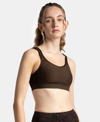 Wirefree Non Padded Plus Size Microfiber Elastane Stretch Full Coverage Sports Bra with StayDry Treatment - Coffee