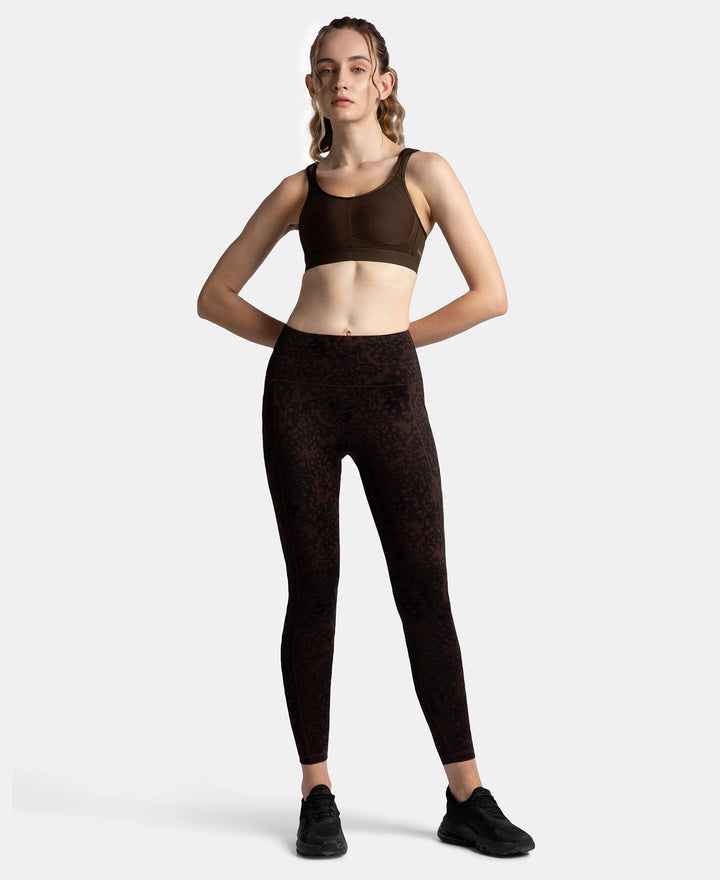 Wirefree Non Padded Microfiber Elastane Stretch Full Coverage Sports Bra with StayDry Treatment - Coffee