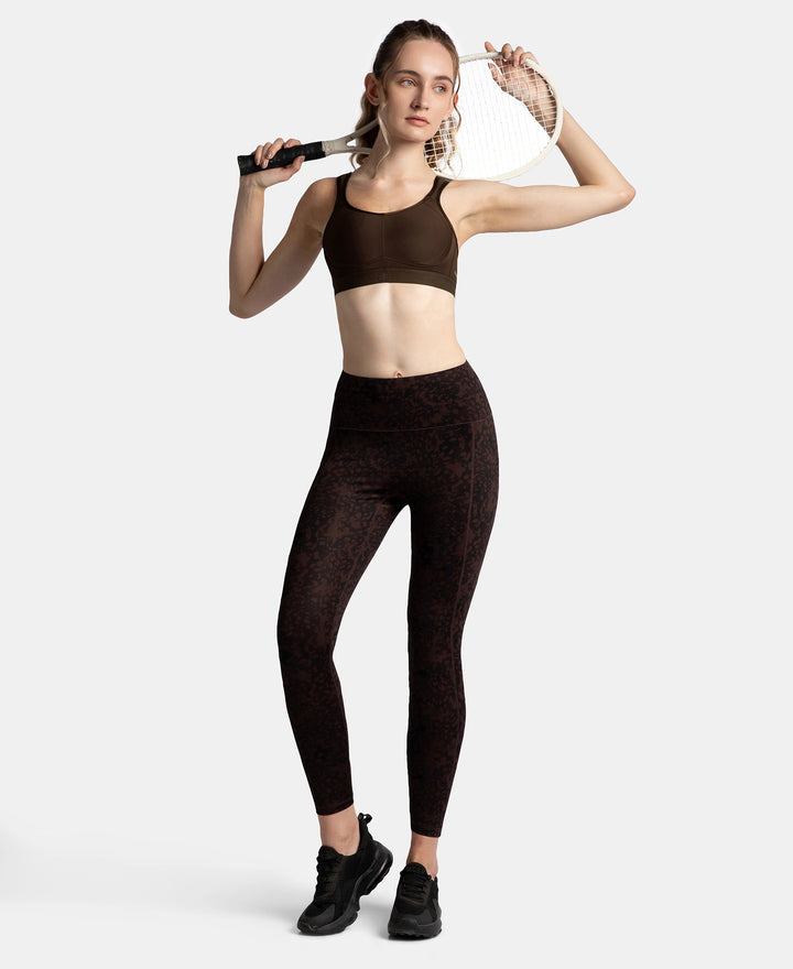 Wirefree Non Padded Microfiber Elastane Stretch Full Coverage Sports Bra with StayDry Treatment - Coffee