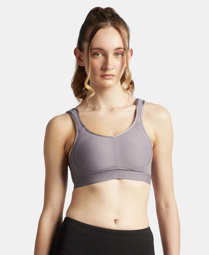 Wirefree Non Padded Plus Size Microfiber Elastane Stretch Full Coverage Sports Bra with StayDry Treatment - Minimal Grey
