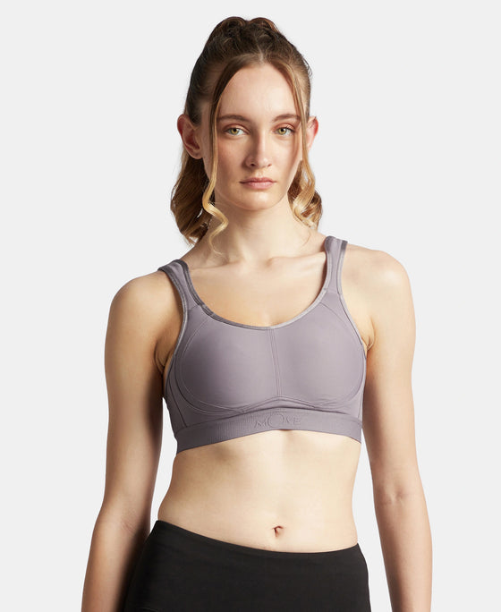 Wirefree Non Padded Plus Size Microfiber Elastane Stretch Full Coverage Sports Bra with StayDry Treatment - Minimal Grey