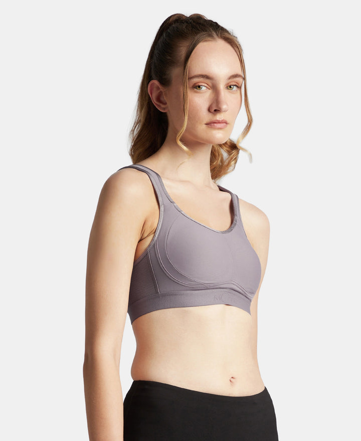 Wirefree Non Padded Plus Size Microfiber Elastane Stretch Full Coverage Sports Bra with StayDry Treatment - Minimal Grey