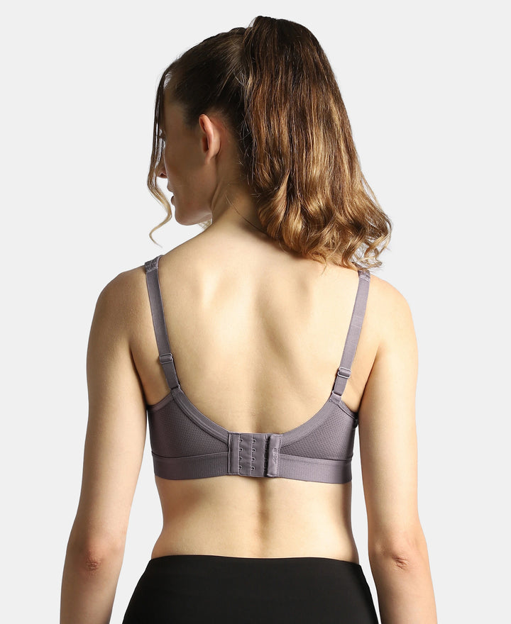 Wirefree Non Padded Plus Size Microfiber Elastane Stretch Full Coverage Sports Bra with StayDry Treatment - Minimal Grey