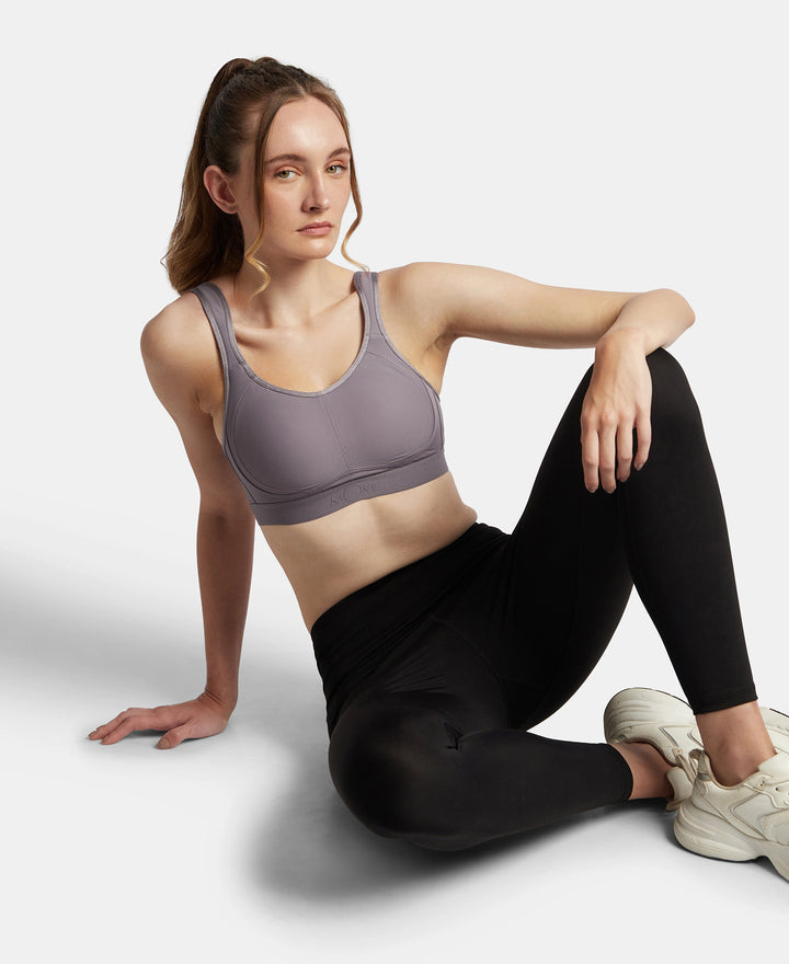 Wirefree Non Padded Plus Size Microfiber Elastane Stretch Full Coverage Sports Bra with StayDry Treatment - Minimal Grey