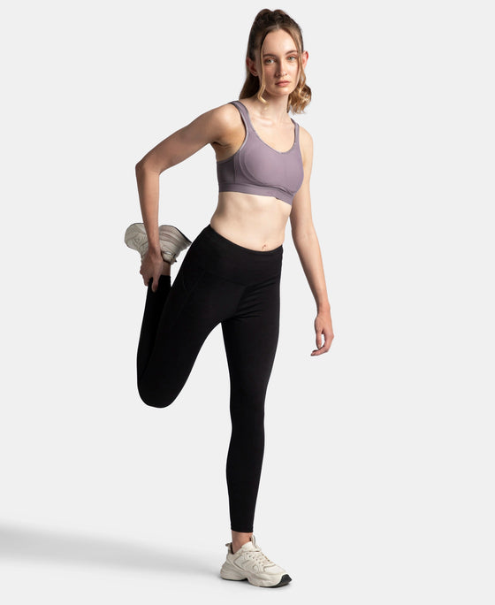 Wirefree Non Padded Plus Size Microfiber Elastane Stretch Full Coverage Sports Bra with StayDry Treatment - Minimal Grey