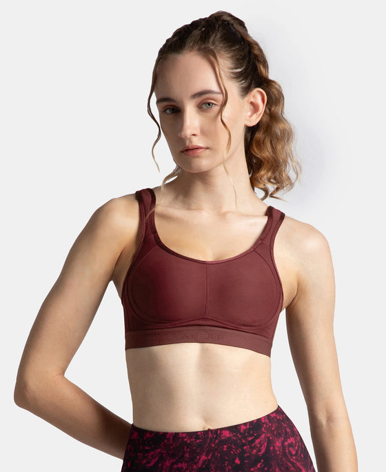 Wirefree Non Padded Plus Size Microfiber Elastane Stretch Full Coverage Sports Bra with StayDry Treatment - Tawny Port