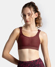Wirefree Non Padded Microfiber Elastane Stretch Full Coverage Sports Bra with StayDry Treatment - Tawny Port