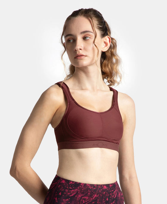 Wirefree Non Padded Plus Size Microfiber Elastane Stretch Full Coverage Sports Bra with StayDry Treatment - Tawny Port