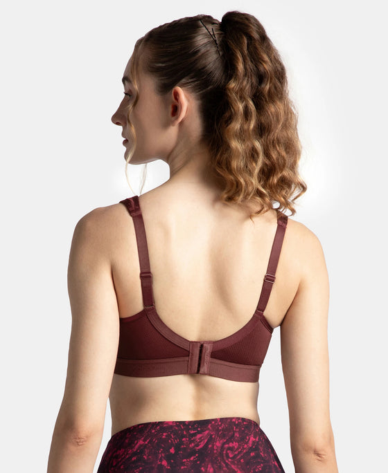 Wirefree Non Padded Plus Size Microfiber Elastane Stretch Full Coverage Sports Bra with StayDry Treatment - Tawny Port