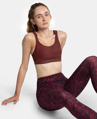 Wirefree Non Padded Plus Size Microfiber Elastane Stretch Full Coverage Sports Bra with StayDry Treatment - Tawny Port