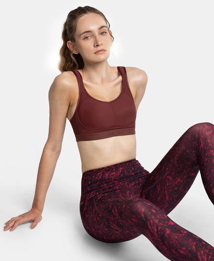 Wirefree Non Padded Microfiber Elastane Stretch Full Coverage Sports Bra with StayDry Treatment - Tawny Port