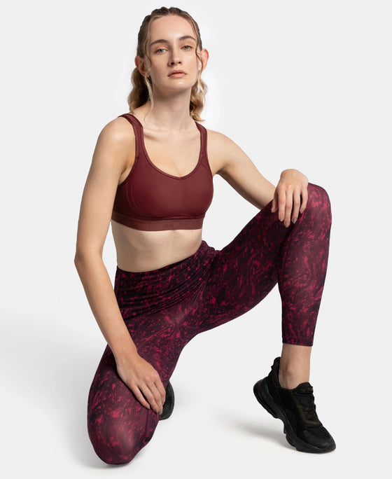 Wirefree Non Padded Plus Size Microfiber Elastane Stretch Full Coverage Sports Bra with StayDry Treatment - Tawny Port