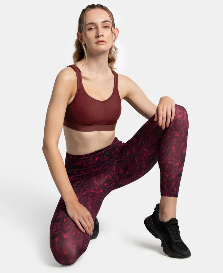 Wirefree Non Padded Plus Size Microfiber Elastane Stretch Full Coverage Sports Bra with StayDry Treatment - Tawny Port