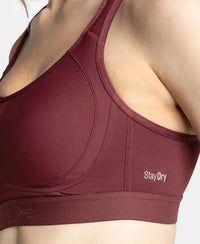 Wirefree Non Padded Plus Size Microfiber Elastane Stretch Full Coverage Sports Bra with StayDry Treatment - Tawny Port