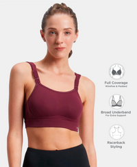 Wirefree Padded Soft Touch Microfiber Elastane Stretch Full Coverage Racerback Sports Bra with StayDry Treatment - Grape Wine