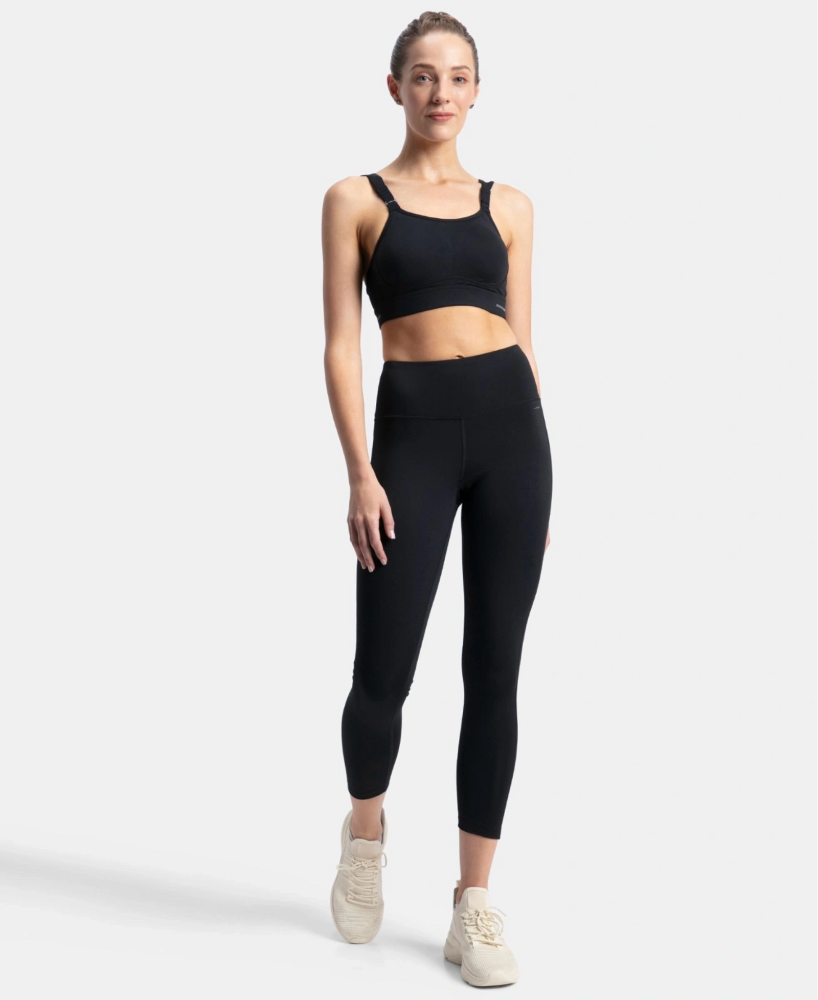 Wirefree Padded Soft Touch Microfiber Elastane Stretch Full Coverage Racerback Sports Bra with StayDry Treatment - Black