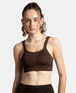 Wirefree Padded Soft Touch Microfiber Elastane Stretch Full Coverage Racerback Sports Bra with StayDry Treatment - Coffee