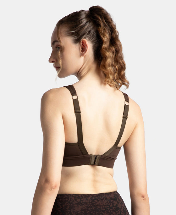 Wirefree Padded Soft Touch Microfiber Elastane Stretch Full Coverage Racerback Sports Bra with StayDry Treatment - Coffee