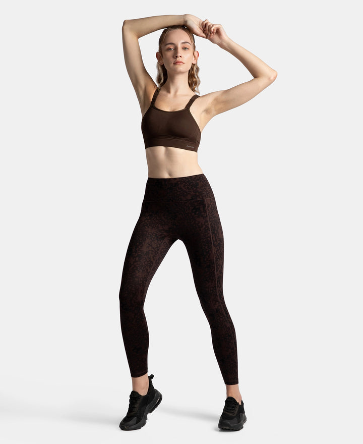 Wirefree Padded Soft Touch Microfiber Elastane Stretch Full Coverage Racerback Sports Bra with StayDry Treatment - Coffee