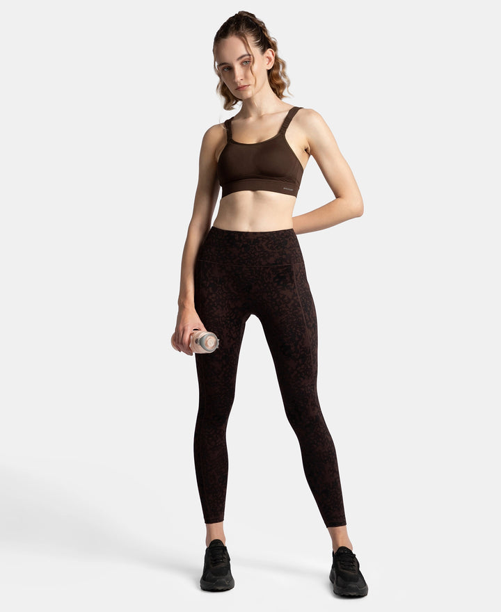 Wirefree Padded Soft Touch Microfiber Elastane Stretch Full Coverage Racerback Sports Bra with StayDry Treatment - Coffee