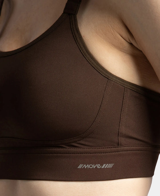 Wirefree Padded Soft Touch Microfiber Elastane Stretch Full Coverage Racerback Sports Bra with StayDry Treatment - Coffee