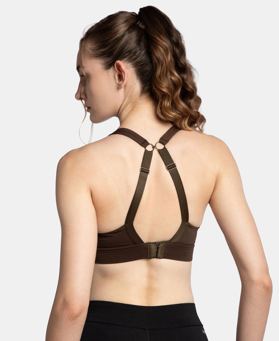 Wirefree Padded Soft Touch Microfiber Elastane Stretch Full Coverage Racerback Sports Bra with StayDry Treatment - Coffee