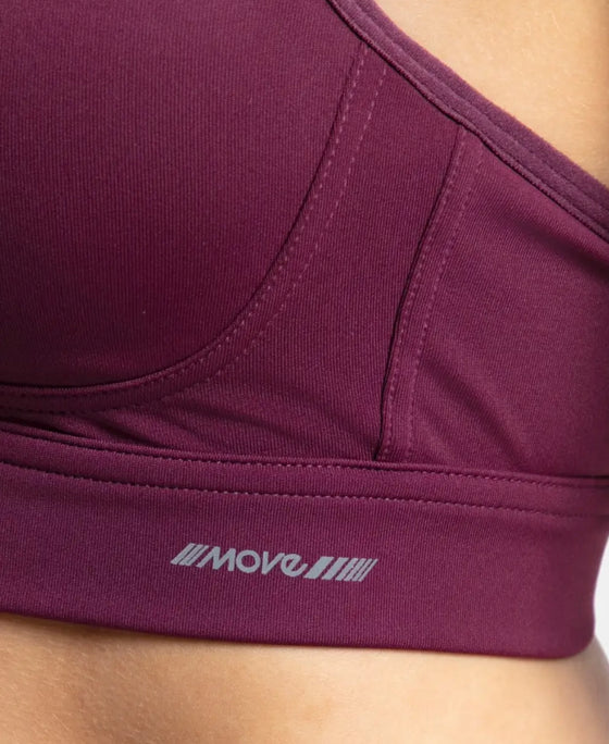 Wirefree Padded Soft Touch Microfiber Elastane Stretch Full Coverage Racerback Sports Bra with StayDry Treatment - Grape Wine