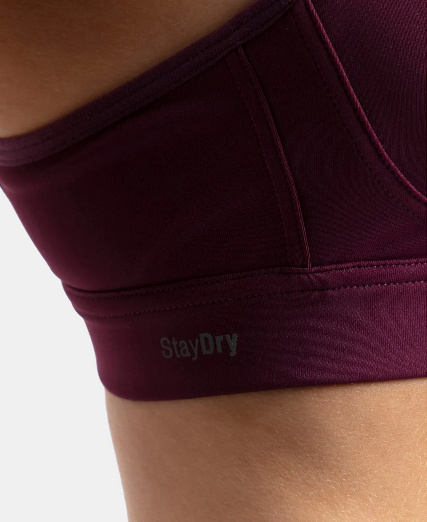 Wirefree Padded Soft Touch Microfiber Elastane Stretch Full Coverage Racerback Sports Bra with StayDry Treatment - Grape Wine