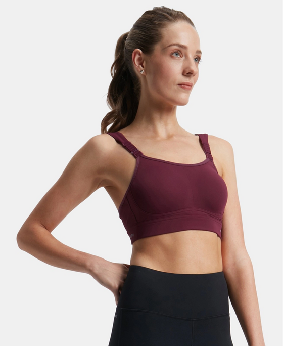 Wirefree Padded Soft Touch Microfiber Elastane Stretch Full Coverage Racerback Sports Bra with StayDry Treatment - Grape Wine