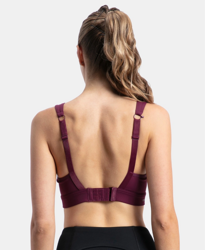 Wirefree Padded Soft Touch Microfiber Elastane Stretch Full Coverage Racerback Sports Bra with StayDry Treatment - Grape Wine