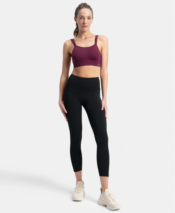 Wirefree Padded Soft Touch Microfiber Elastane Stretch Full Coverage Racerback Sports Bra with StayDry Treatment - Grape Wine