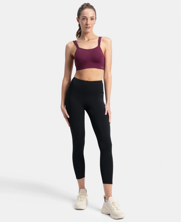 Wirefree Padded Soft Touch Microfiber Elastane Stretch Full Coverage Racerback Sports Bra with StayDry Treatment - Grape Wine