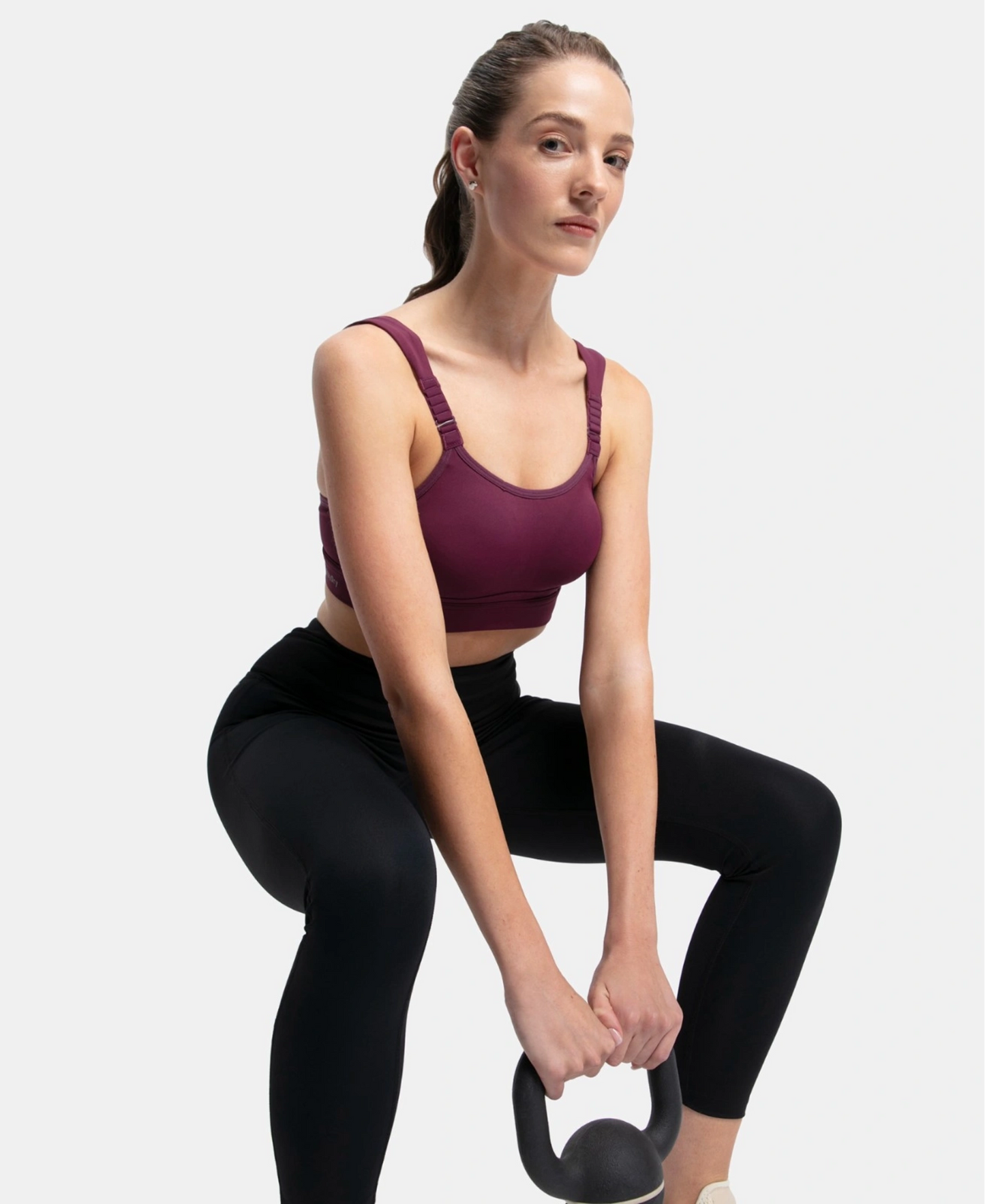 Wirefree Padded Soft Touch Microfiber Elastane Stretch Full Coverage Racerback Sports Bra with StayDry Treatment - Grape Wine